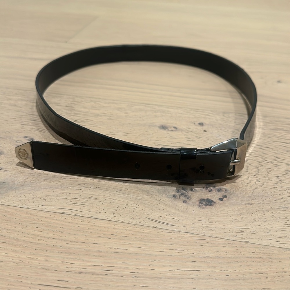 Philipp Plein black leather belt shiny size small